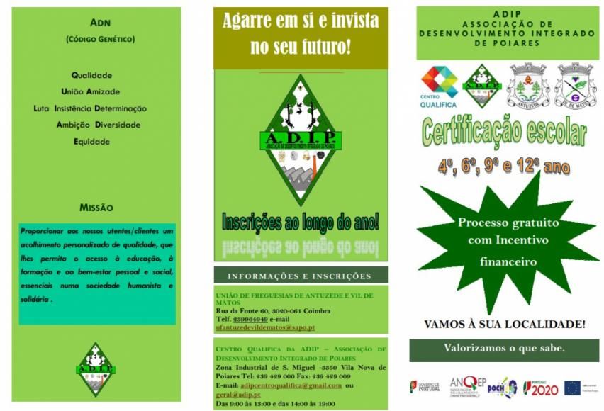 Novas Oportunidades 9&ordm; e 12&ordm; ano - Centro Qualifica da ADIP